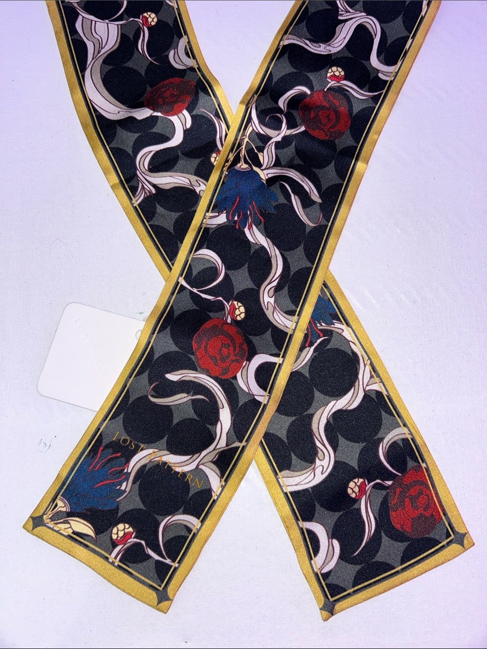 NWT Lost Pattern “Dream” 100% Silk Twilly Neck Bow Scarf - Picture 5 of 7